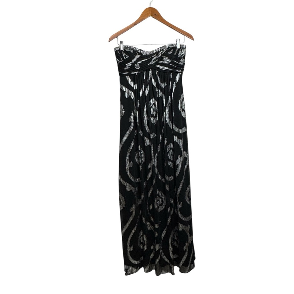 Oleg Cassini Elegant Black and White Strapless Maxi Dress